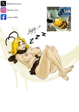anime anime_girl anime_style antennae_(anatomy) barefoot bee bee_girl bernie_the_bee_(pvz) big_breasts breasts feet female female_focus female_only gijinka humanized plants_vs._zombies plants_vs_zombies reference_image rule_63 self_upload sleeping sleeping_nude urizem yellow_eyes