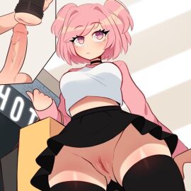 cum_in_pussy cum_inside doki_doki_literature_club female fleshlight in_public magic_toy natsuki_(doki_doki_literature_club) no_panties now_you're_thinking_with_portals public public_exposure public_sex pussy sataenart thighhighs under_view