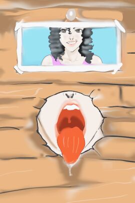 beah beah_bnwo big_lips bimbo_lips black_eyes black_hair brazilian curly_hair glory_hole open_mouth piercing prostitution tongue tongue_out