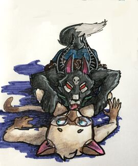 ambiguous_gender anthro canid clothed clothing colt_(oddhoot) cuntboy domestic_cat eyewear felid feline felis genitals glasses glasses_on_face hi_res intersex licking male mammal oddhoot oral partially_clothed penile penis penis_lick sam_(oddhoot) sex siamese tongue