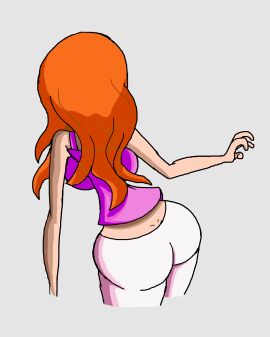 1girls ass ass_focus big_ass big_ass_(female) big_breasts breasts cartoon_network female female_only fucost huge_ass huge_breasts human kimmy_meisner light-skinned_female light_skin long_hair orange_hair pants pink_shirt sleeveless_shirt sym-bionic_titan white_background white_pants