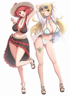 female gonzarez mythra mythra_(xenoblade) pyra pyra_(xenoblade) swimsuit xenoblade_(series)