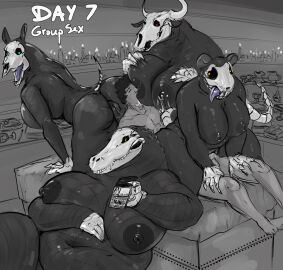 alligator alligatorid american_mythology anthro belly big_breasts bodily_fluids bone bovid bovine breastfeeding breasts buckteeth candle cattle crocodilian doctordj dominant dominant_female female female_anthro gangbang group group_sex harem hi_res huge_breasts human human_penetrating indigenous_north_american_mythology interspecies lactating larger_anthro larger_female male male/female male_human mammal milk monster_girl murid murine mythology north_american_mythology on_bottom on_top overweight overweight_anthro overweight_female penetration penile penile_penetration penis penis_in_pussy pussy rat reptile reverse_cowgirl_position reverse_gangbang rodent scalie sex size_difference skull skull_head smaller_anthro smaller_male teeth tongue tongue_out vaginal_penetration wallet wendigo