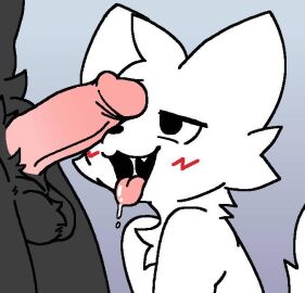 2boys 2d anthro anthro_male balls black_body black_eyes black_fur black_nose blush blush_lines bodily_fluids boy_kisser_(meme) changed_(video_game) completely_nude crossover cute_fangs dark_latex domestic_cat drooling duo erect_penis erection fangs felid feline felis female fur genitals gradient_background grey_background humanoid_genitalia humanoid_penis looking_at_genitalia looking_at_penis male male/male male_only mammal multiple_boys multiple_males nude nude_female nude_male open_mouth pandabottom penis penis_on_face pink_penis pink_tongue puro_(changed) reaction_image saliva silly_cat_(mauzymice) simple_background tail teeth tongue tongue_out tuft white_body white_fur