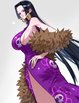 1girls ass ass_focus back back_view bare_arms bare_legs bare_shoulders bare_thighs big_ass big_breasts big_butt black-haired_female black_hair blush boa_hancock breasts clothed clothing colored female female_focus female_only hi_res jewelry large_breasts light-skinned_female light_skin long_hair looking_at_viewer one_piece purple_eyes shounen_jump siokosho_kinoko solo_female tagme thick_thighs