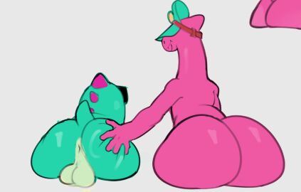 anthro anus ass big_butt brawl_stars butt_focus butt_grab buzz_(brawl_stars) canid canine dinosaur doug_(brawl_stars) duo eyewear genitals green_body green_skin hand_on_butt huge_butt male male/male mammal pink_body pochiiwa prehistoric_species reptile saurischian scalie simple_background sunglasses supercell_(company) tail theropod tyrannosaurid tyrannosauroid tyrannosaurus tyrannosaurus_rex