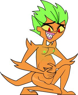 anne_maria_(tdi) breasts dakota_(tdi) dakotazoid digestion female female_pred glowing_nipples green_hair monster mutant mutation radioactive red_eyes tan_body total_drama_island vore vore_belly