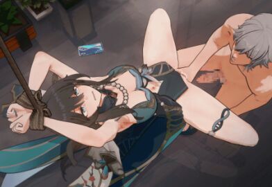 1boy 1girls 3d animated bdsm big_breasts black_hair blue_eyes bondage breasts caelus_(honkai:_star_rail) cum cum_in_pussy cumming female fingering fingering_partner hnamomo honkai:_star_rail honkai_(series) male midriff nude orgasm partially_clothed penis pleasure pleasure_face pussy ruan_mei_(honkai:_star_rail) silver_hair squirting tied_hands