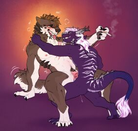 anthro anthro_on_anthro anthro_penetrated anthro_penetrating anthro_penetrating_anthro big_clitoris brown_body brown_fur canid canine canis cigarette clitoris cuntboy cuntboy/male cuntboy_anthro cuntboy_penetrated dragon duo fur genitals hi_res holding_cigarette holding_object intersex intersex/male intersex_anthro intersex_penetrated male male_anthro male_penetrating male_penetrating_cuntboy male_penetrating_intersex mammal mythological_creature mythological_scalie mythology nipples nude_anthro nude_cuntboy nude_male open_mouth orange_background penetration penile penile_penetration penis penis_in_vagina purple_background purple_body pussy rear_view scalie sex simple_background tongue tongue_out vaginal_penetration vannthunder vulva wolf