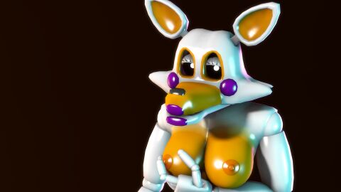 3d 4k bedroom_eyes black_eyes breasts disboi215 female finger_on_nipple five_nights_at_freddy's five_nights_at_freddy's:_sister_location five_nights_at_freddy's_2 five_nights_at_freddy's_world fnaf fnaf_world fox fox_ears fox_girl glowing_eyes hand_on_breast highres lolbit_(fnaf) looking_at_viewer mouth_closed orange_body orange_breasts orange_nipples pinup purple_cheeks purple_lipstick rosy_cheeks sfm shiny_body solo source_filmmaker white_body white_eyes