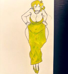 ass big_ass big_breasts big_butt breasts dress female female_focus female_only freckles freckles_on_ass freckles_on_breasts freckles_on_face freckles_on_shoulders freckles_on_thighs lime_dress lime_hair luna_(spinarooz) solo solo_female solo_focus spinarooz tagme traditional_art traditional_media traditional_media_(artwork)