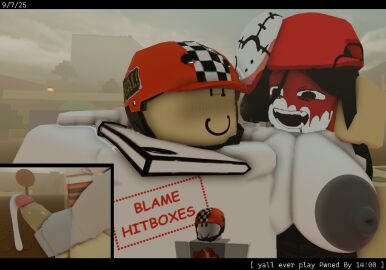 1boy 1girls 3d baronaces black_hair blood_on_face blood_stain blush bottomless breasts cum cum_drip cum_dripping_from_penis dated die_of_death_(roblox) female forsaken_(roblox) handjob hotdog_(die_of_death) hotdog_(forsaken) male mask mv_character nipples official_alternate_costume outdoors penis red_hat request roblox roblox_game roblox_studio robloxian self_upload slasher_(forsaken) standing synthesizer_v tagme topless vanity_slasher vimalion_pro white_body yi_xi_(synthesizer_v)