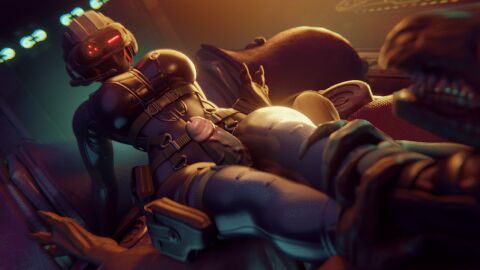 1boy 1girls 3d_animation alien animated animated_gif apulaz bouncing_breasts breasts clothing crossbowpussycat erection halo_(series) headgear hips kig-yar large_breasts large_penis original_character penis thick_penis thick_thighs thigh_sex thighs veiny_penis wide_hips