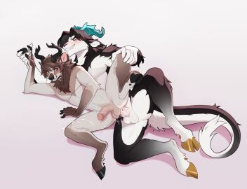 2025 5_fingers adam_(deexcoffee) anal anal_sex anthro antlers arm_tuft balls black_body black_fur black_hair black_nose blue_horn blush blush_lines bodily_fluids bovid braided_hair brown_body brown_fur brown_hair caprine cum cum_on_leg deer digital_media_(artwork) dragon duo elbow_tuft fingers fur genital_fluids genital_piercing genitals goat hair hamgirl_(artist) hand_holding hand_on_knee hand_on_leg hi_res hooves horn humanoid_genitalia humanoid_penis hybrid looking_at_another looking_at_partner lying male male/male male_penetrated male_penetrating male_penetrating_male mammal mythological_creature mythological_scalie mythology on_side one_leg_up penetration penis penis_piercing piercing raised_leg scalie sex simple_background spread_legs spreading tail tan_body tan_fur tuft white_background white_body white_fur