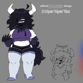 1girls 2d 2d_(artwork) black_body black_hair clothed evilgoober evilgoober_(evilgoober) female fluffy_tail friday_night_funkin grin hoodie horn horns long_hair oc original_character sharp_claws sharp_teeth shorts socks tail thighhighs thighs white_eyes