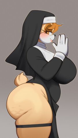 1girls ass big_ass big_breasts big_butt blush breasts cellulite female female_focus female_only fiinel furry huge_ass large_breasts looking_at_viewer looking_sideways looking_to_the_side milf nun nun_outfit praying rabbit rabbit_ears rabbit_humanoid rabbit_tail seductive_look skindentation sonic_(series) sonic_the_hedgehog_(series) vanilla_the_rabbit