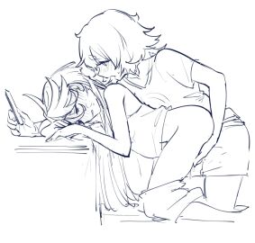 2girls blush cellphone closed_eyes clothes_pull commentary_request ear_blush female fingering fingering_from_behind full-face_blush greyscale gundam gundam_suisei_no_majo holding holding_phone long_hair looking_at_another miorine_rembran mitsu_(tendou_itsuki) monochrome multiple_females multiple_girls open_mouth parted_lips phone pussy pussy_juice shirt short_sleeves shorts shorts_pull smartphone suletta_mercury thick_eyebrows yuri