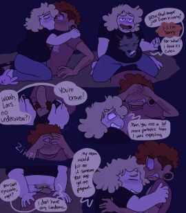 age_difference blushing_profusely bulge_through_clothing chimeracocks comic comic_page covering_face dialogue dubious_consent erection female fully_dressed gauged_ear imminent_sex lars_barriga making_out male partially_dressed penis phallo_dick phalloplasty_scar possessed possession pussy sadie_miller self-harm_scars steven_universe undoing_pants