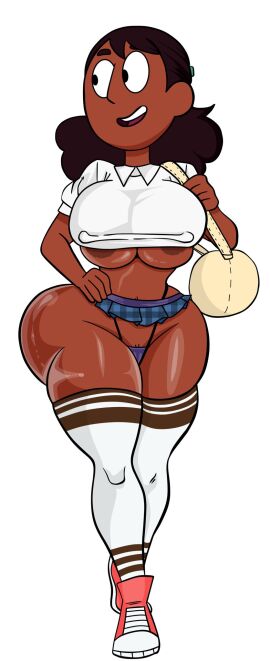 1girls aged_up areola_slip areolae ass big_ass big_breasts black_hair breasts connie_maheswaran dark-skinned_female dark_skin female indian indian_female miniskirt slutty_outfit solo steven_universe terrible_the_drawfag thick_thighs thighhighs thong underboob wide_hips