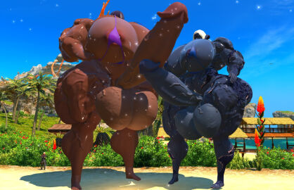 2futas 3d balls bigbouncyfurries breasts final_fantasy_xiv futanari hyper hyper_balls hyper_breasts hyper_muscles hyper_penis intersex muscles original_character penis tagme