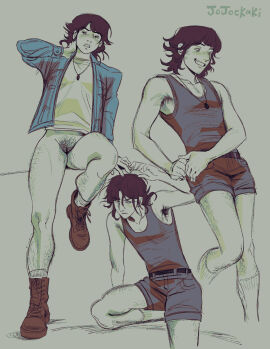 1cuntboy armpit_hair body_hair bottomless cuntboy denim_jacket hairy_legs hairy_pussy intersex jojoekaki pubic_hair pussy tanktop trans_man