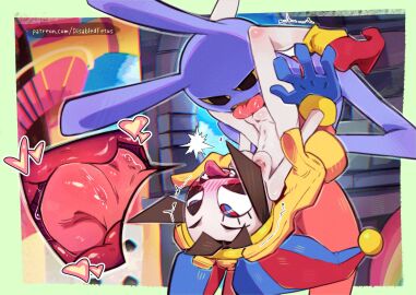 1boy 1girls ahe_gao bare_arms bare_breasts bare_legs bare_shoulders bare_thighs blush breasts brown_hair color cunnilingus disabledfetus female glitch_productions hi_res jax jax_(tadc) jax_(the_amazing_digital_circus) licking licking_pussy light-skinned_female light_skin looking_pleasured male male/female nipples nude nude_female oral oral_sex pleasure_face pomni pomni_(tadc) pomni_(the_amazing_digital_circus) pussy short_hair tagme the_amazing_digital_circus thick_thighs