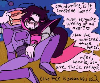 2boys android animated antennae_(anatomy) big_nose blush boots deltarune deltarune_chapter_3 dialogue duplicate exhibitionism fangs filming gay male male_only mettaton mettaton_ex null_bulge pulling_lips_open robot rubbing rubbing_bulge sitting_on_floor stage tenna_(deltarune) tv_head undertale warm yaoi