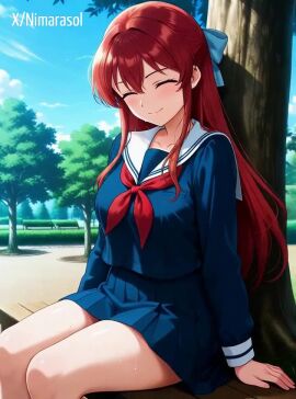 anime_girl blue_eyes mommy red_hair student student_uniform tagme tied_hair video