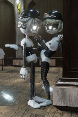 1boy 1girls 3d 3d_(artwork) accurate_art_style alexandrstariy butler drone female glasses glitch_productions gold_hair golden_hair inserting leg_lift library light_gray_hair maid maid_headdress male male/female murder_drones n_(murder_drones) n_worker_drone penis pussy robot robot_boy robot_girl sex stepanaan v_(murder_drones) v_worker_drone vaginal vaginal_sex white_eyes white_hair