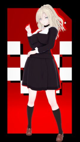 3d angry blonde_hair blue_eyes choker clothed collar dress fate/grand_order female koikatsu kriemhild_(fate) mike_oxlong pale_skin ponytail uniform