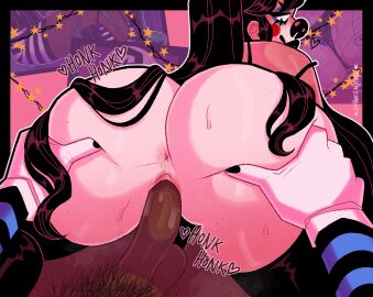 armwear ass ass_focus ass_grab asshole bangs bedroom big_ass big_butt big_penis black_hair black_nails bra_strap butt_grab butt_squeeze butt_squish clown clown_girl clown_makeup clown_nose clussy cock female fringe gloves heavy_makeup huge_ass latex_stockings latex_thighhighs long_black_hair long_hair looking_at_partner looking_at_viewer looking_back looking_over_shoulder male monathetrampire pale_skin penis pussy pussy_juice shaved_pussy shiny shiny_skin stockings striped_armwear sweat sweatdrop sweaty thick_thighs thighs vagina vaginal_penetration white_gloves