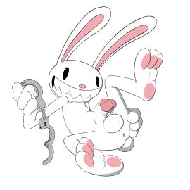 alpha_channel anthro anus ass balls cuff_(restraint) digital_media_(artwork) feet genitals grin hand_on_ass hand_on_butt handcuffs hi_res humanoid_genitalia humanoid_penis lagomorph leporid looking_at_viewer male mammal max_(sam_and_max) metal_cuffs penis presenting presenting_anus presenting_hindquarters rabbit restraints sam_and_max scut_tail short_tail smile solo sparkle_cat tail teeth transparent_background