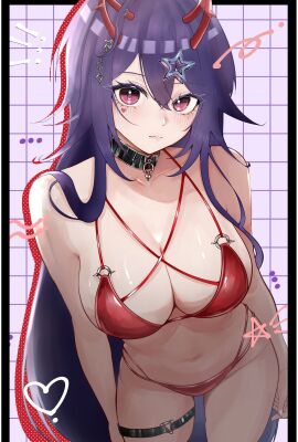 akuma_nihmune big_breasts bikini black_choker blush blush_lines blushing_at_viewer blushing_female breasts broken_demon_horn broken_horn choker demon demon_girl demon_horns female female_focus female_only fingers ginpe_souda hands hands_on_thighs horns indie_virtual_youtuber long_hair nails pink_eyes purple_hair purple_long_hair red_bikini red_bra red_panties red_swimsuit red_swimwear reflection reflective_body reflective_skin rgrk sexy_body shoulder_length_hair shoulders slim_body streamer swimsuit swimwear thick_breasts thick_thighs thigh_strap thighs twitch twitch.tv upscaled virtual_youtuber vtuber vtuberfanart waifu2x white_blush white_nails woman_only