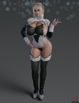 1girls 3d 3d_(artwork) 3d_model 3d_render a_song_of_ice_and_fire aesmadaeva37 artist_logo artist_name barely barely_contained barely_contained_breasts bimbo bimbo_body blonde_hair blue_eyes braid braided_hair breasts daenerys_targaryen female female_only game_of_thrones hand_on_hip heel_boots heels makeup nipple_slip pinup pussy pussy_pasty simple_background solo solo_female thick thick_thighs thigh_highs thighhighs thighs valyrian wide_hips