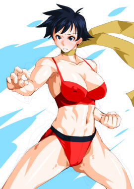 2d abs arikawa athletic athletic_female black_hair breasts capcom female female_focus female_only fit makoto_(street_fighter) medium_breasts navel qkat_(arikawa-dou) short_black_hair short_hair street_fighter tagme