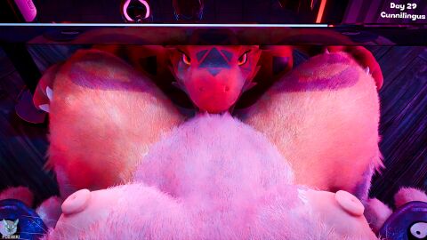 16:9 3d 3d_(artwork) anthro bandai_namco blender_(artwork) blender_cycles bodily_fluids breasts canid canine claws clothing cunnilingus digimon digimon_(species) digital_media_(artwork) duo english_text female female/female first_person_view fox foxibiki fur fur_markings genital_fluids genitals gloves guilmon guilmon_(furromantic) handwear hi_res looking_at_viewer mammal markings nipples nude oral pussy renamon renamon_(furromantic) scalie sex text tongue tongue_out under_the_table vaginal_penetration vulva white_body white_fur widescreen yellow_body yellow_fur yifftember25