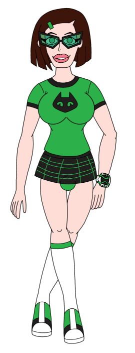 1futa ben_10 ben_tennyson brown_hair feminized futanari glasses gwen_tennyson intersex knee_high_socks package plaid_skirt solo