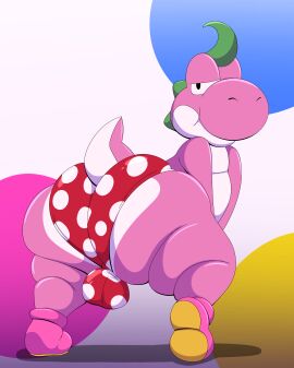 1boy absurd_res aged_up anthro ass bedroom_eyes big_ass big_butt bulge clothing detailed_bulge footwear hair hi_res looking_at_viewer looking_back male male_only mario_(series) narrowed_eyes nintendo panties paper_mario:_the_thousand_year_door pink_body seductive shoes solo super_mario_bros. tepigfan101 the_great_gonzales_jr underwear wrestler yoshi