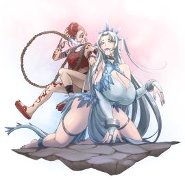 2024 2girls anklet barefoot big_breasts bigger_sub blue_dress blue_toenails boob_window breasts bridal_gauntlets claws cleavage collar dominant_female dress earrings elbow_gloves evening_gown fauxhawk_(hairstyle) female female_only flip_flops genderswap genderswap_(mtf) gijinka godzilla_(series) godzilla_x_kong:_the_new_empire hair_in_mouth huge_breasts humanized ice_tiara kaiju_girl king_kong_(series) kneeling large_breasts lolitamajin long-haired_female long_hair long_white_hair mature_female mischievous_smile monster_girl monsterverse pointy_ears punk_girl red_flip_flops red_hair red_tank_top red_toenails rule_63 sandals sharp_toenails shimo_(kaiju) side_shave sitting_on_person skar_king small_dom_big_sub smaller_dom submissive_female tagme tank_top teenage_female thighlet thighlets tiara tongue tongue_out tongue_piercing whip white_hair