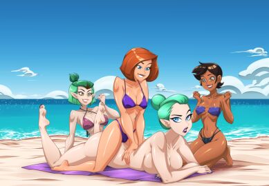 4girls amity_blight ann_possible anoneysnufftan applying_sunscreen barefoot beach beach_towel bikini blue_eyes blush brown_hair crossover dark-skinned_female dark_skin disney disney_channel earrings feet female female_only green_hair humiliation imminent_death killer_lotion kim_possible luz_noceda massage multiple_females multiple_girls nail_polish nude ocean odalia_blight omiiverse orange_hair peril pointy_ears punishment rubbing sand seaside short_hair sitting sitting_on_person sky soles spectators summer sunbathing swimsuit the_owl_house toes towel watching yellow_eyes