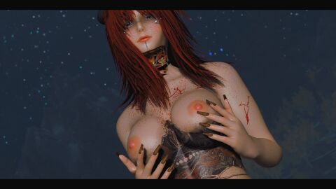 akilandi original_character red_hair skyrim succubus succubus_horns video_games