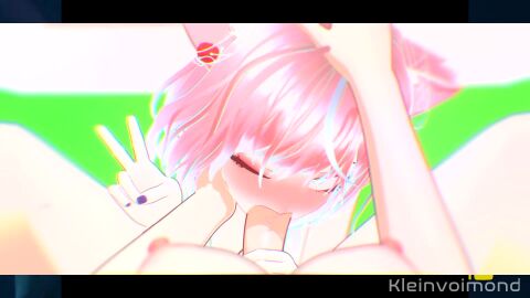 3d_animation audio blowjob futa_on_female hand_on_head hand_on_penis kemonomimi kleinvoimond one_eye_closed peace_sign pink_hair sound tagme throat_noise video voimond