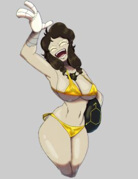 1girls abrahamslapper big_breasts bikini breasts cyn_(murder_drones) cyntessa_(murder_drones) female female_focus female_only glitch_productions golden_bikini murder_drones nightmare_waifu pool_float robot robot_girl robot_humanoid skinsuit swimsuit thick_thighs twintails twintails_(hairstyle) two-piece_swimsuit wide_hips