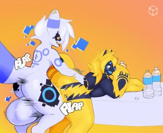 anthro ass balls beverage big_ass big_balls big_breasts big_butt black_body black_fur blue_eyes blue_nose blue_tongue bottle bottle_cap breast_rest breasts bridge_piercing castille_baker_(zeddkatt) circle_(marking) claws container cross_piercing digital_media_(artwork) doggy_style duo ear_piercing eeveelution english_text facial_piercing felid feline female female_penetrated from_behind_position fur furniture generation_2_pokemon generation_7_pokemon genitals glitch hair hand_on_table hip_grab huge_balls humping hyper hyper_balls hyper_genitalia jewelry kureto larger_female legendary_pokemon lip_piercing looking_at_another looking_at_partner looking_back looking_back_at_another looking_back_at_partner looking_down looking_down_at_another looking_down_at_partner male male/female male_penetrating male_penetrating_female mammal multicolored_body multicolored_fur nikita_sakimoto_(zeddkatt) nintendo nose_piercing nose_ring nude onomatopoeia open_mouth orange_background penetration penile penile_penetration penis piercing pokemon pokemon_(species) purple_body purple_fur pussy ring_piercing sex simple_background size_difference smaller_male smile snakebite_piercing sound_effects standing standing_doggystyle standing_sex table tail teeth text thick_thighs tongue tongue_out tongue_piercing umbreon vaginal_penetration water_bottle white_body white_fur white_hair yellow_body yellow_eyes yellow_fur zeraora