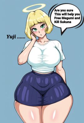 accepting angel angel_girl angel_light ass awkward awkward_situation awkward_smile beautiful big_ass big_breasts blonde-haired_female blonde_female blonde_hair bob_cut breasts breeding_request cute_face female green_eyes halo hana_kurusu helping helping_hand huge_ass huge_breasts huge_butt huge_nipples huge_thighs itadori_yuuji jujutsu_kaisen one_sided pretty requesting short_hair tank_top thicc thicc_thighs thick_ass thick_butt thick_hips thick_legs thick_lips thick_thighs thighs thinking thinking_about_another thinking_of_someone_else wide_hips