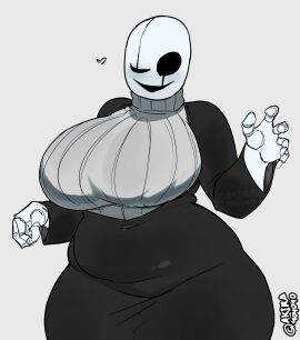 1girls akira404040 big_belly boobs_bigger_than_head breasts clothed clothing fem_gaster female female_only gaster genderbend genderswap gray_sweater heart hi_res huge_boobs huge_breasts milf rule_63 simple_background solo solo_female sweater thick_ass thick_thighs turtleneck turtleneck_sweater undertale undertale_(series)