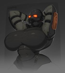 1girls 2d armor armored armored_female arms_up big_breasts breasts busty busty_female clothed clothed_female clothing combine_(half-life_series) combine_shotgun_soldier_(half-life_series) combine_soldier_(half-life_series) csarphong curvy curvy_female curvy_figure female female_only gas_mask half-life_(series) half-life_2 hidden_face hips hourglass_figure mask masked masked_female military military_uniform rule_63 solo solo_female valve wide_hips