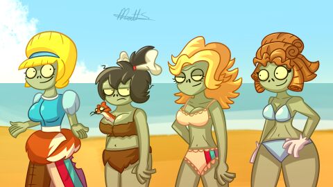 bikini_zombie_(pvz) female female_only glitter_zombie_(pvz) parasol_zombie_(pvz) plants_vs_zombies weasel_hoarder_(pvz) zombie_girl