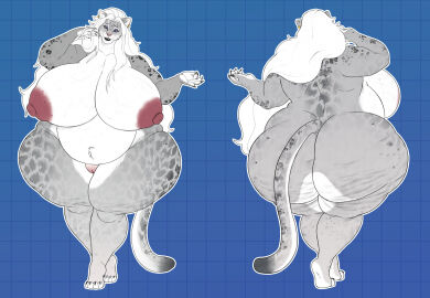 2024 anthro areola ass belly belly_tuft big_ass big_belly big_breasts big_butt biped blue_background blue_eyes blue_eyeshadow breasts cellulite countershade_face countershade_fur countershade_neck countershade_torso countershading diana_(noeticred) ear_piercing ear_ring eyeshadow felid female front_view full-length_portrait fur genitals geometric_background grey_body grey_fur grey_spots grid_background hair hi_res huge_ass huge_breasts huge_butt huge_hips liver_spots long_hair looking_at_viewer makeup mammal mature_anthro mature_female multiple_angles natural_breasts nipples nude outline overweight overweight_anthro overweight_female pantherine pattern_background piercing pink_areola pink_nipples pink_pussy plump_labia portrait puffy_areola pussy raised_hand rear_view ring_piercing simple_background smile smiling_at_viewer snow_leopard solo spots thick_nipples thick_thighs tuft vein veiny_breasts venus_figure vintagart white_body white_fur white_hair white_outline wide_hips