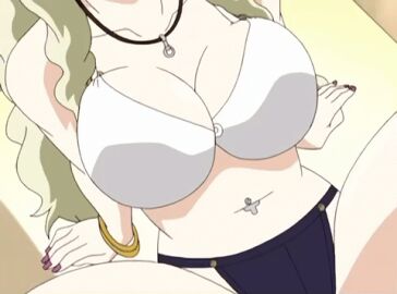 animated blonde_hair bouncing_breasts bra breasts female jewelry large_breasts long_green_hair midriff navel navel_piercing necklace painted_fingernails resort_boin sex shinjou_kanae